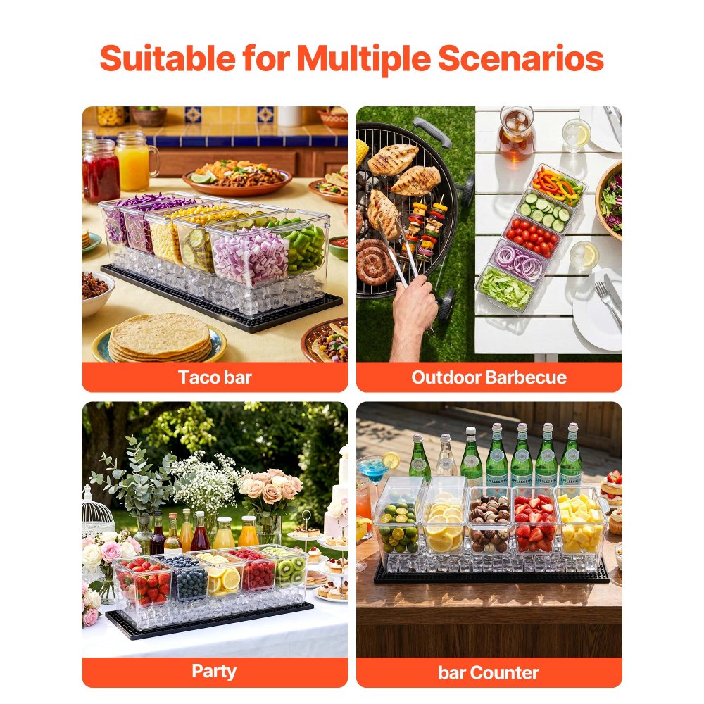 VEVOR Contenedor de Ingredientes de PET, 5 Compartimentos Separados con Tapa, Recipiente para Ingredientes para Frutas y Verduras, Cajas de Condimentos para Bufés, Restaurantes, Hoteles, Cocinas
