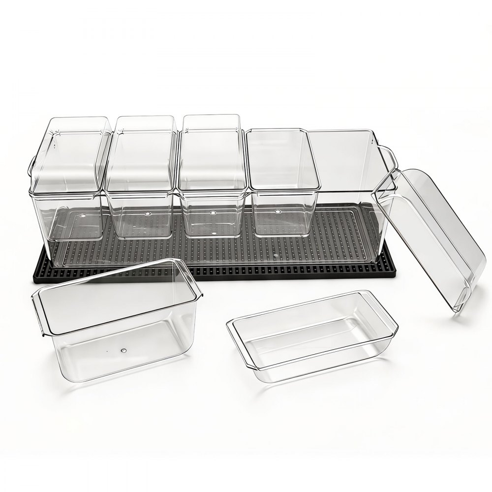 VEVOR Contenedor de Ingredientes de PET, 5 Compartimentos Separados con Tapa, Recipiente para Ingredientes para Frutas y Verduras, Cajas de Condimentos para Bufés, Restaurantes, Hoteles, Cocinas
