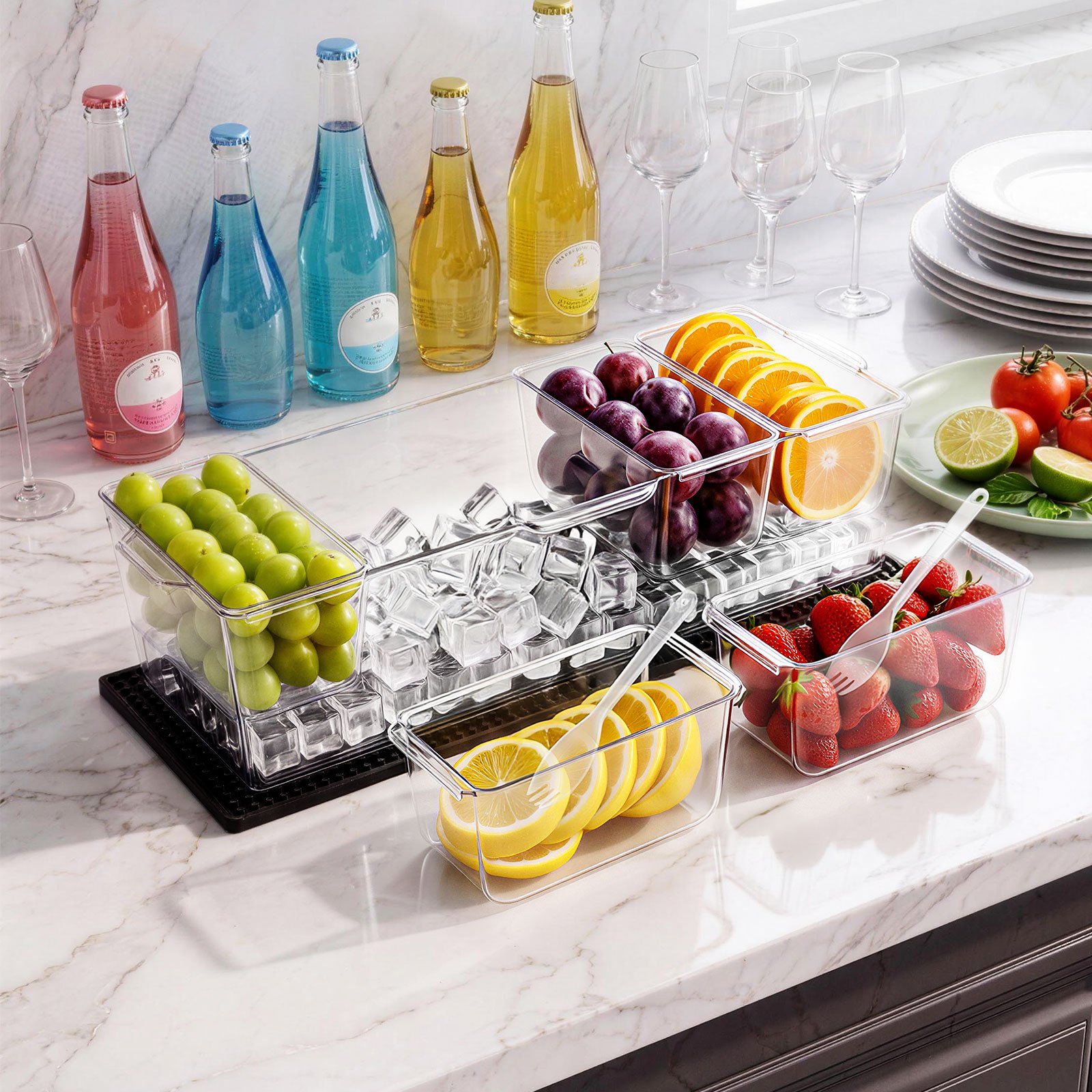 VEVOR Contenedor de Ingredientes de PET, 5 Compartimentos Separados con Tapa, Recipiente para Ingredientes para Frutas y Verduras, Cajas de Condimentos para Bufés, Restaurantes, Hoteles, Cocinas