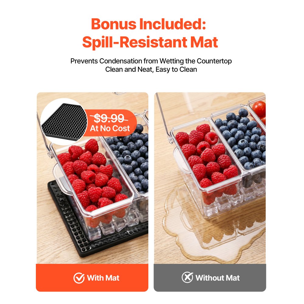 VEVOR Contenedor de Ingredientes de PET, 5 Compartimentos Separados con Tapas y Asa, Recipiente para Ingredientes para Frutas y Verduras, Cajas de Condimentos para Bufés, Restaurantes, Hoteles