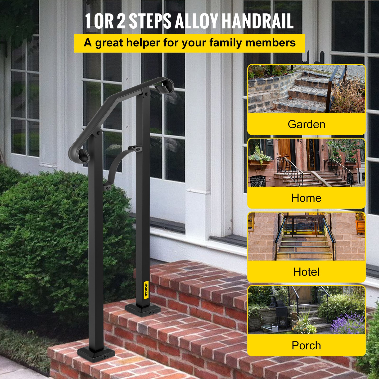 VEVOR Pasamanos Escalera Kit de Barandilla de Escaleras 56 cm Barandillas para Escalones 1-2 Paso Barandillas de Aleación Pasamanos de Porche Exterior