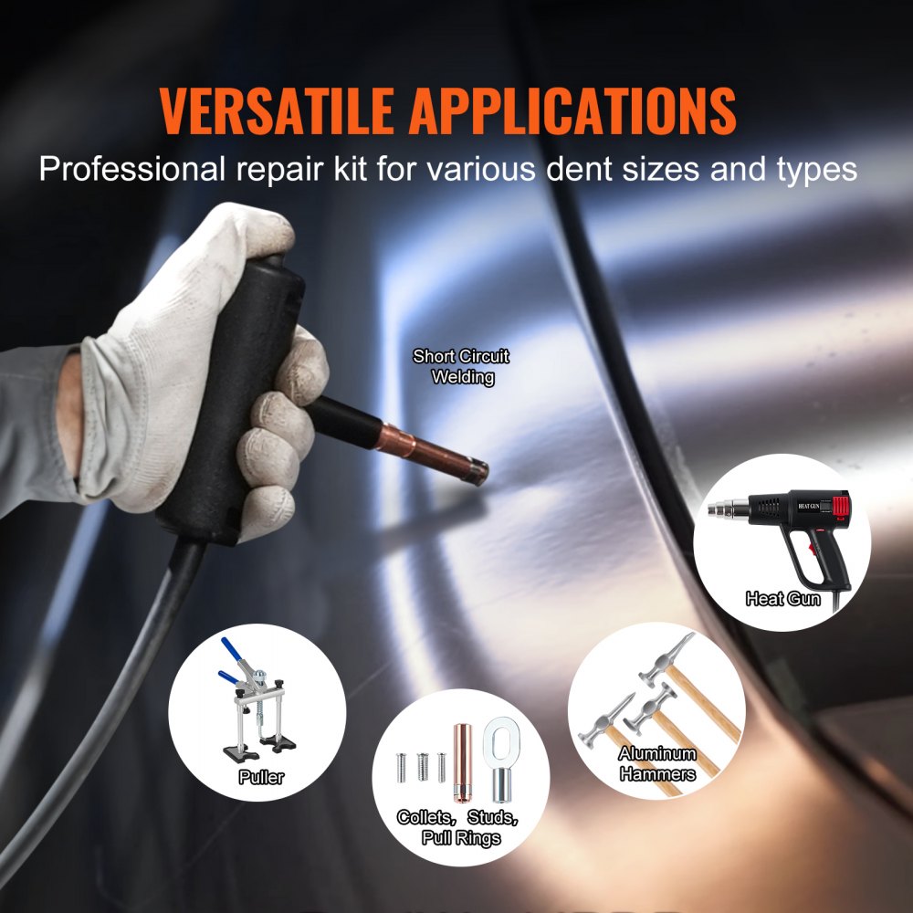 VEVOR Dent Puller, 300 W, Dent Repair Kit with Hot Air Gun, Dent Puller Automatic/Manual Welding Mode, Car Body Spot Welder for Repairing Aluminum Body Parts