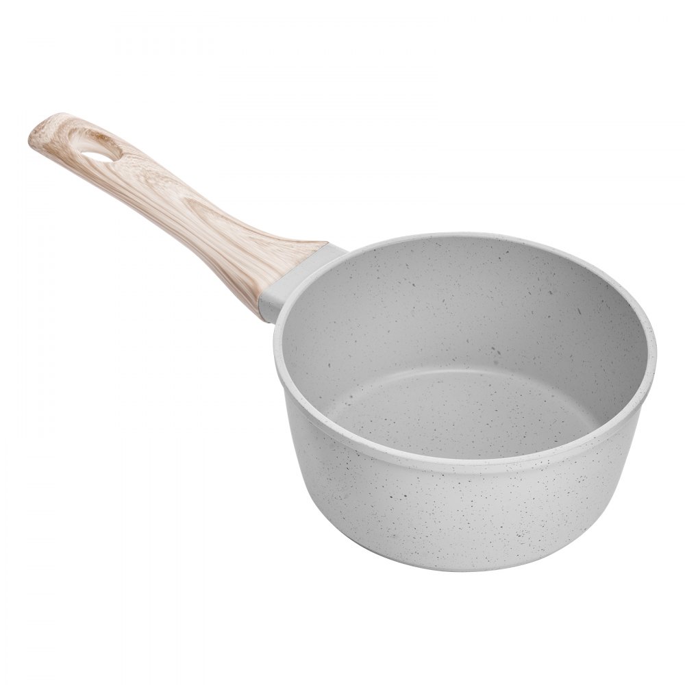 VEVOR Cacerola de 1,42 L con Tapa de Vidrio Templado, con Asa Extraíble, de Aleación de Aluminio, para Leche y Verduras, Recubrimiento Antiadherente, Color Blanco Crema, 330 x 170 x 130 mm, 1 ud