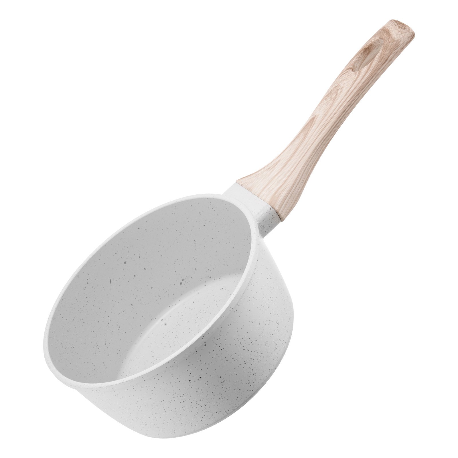 VEVOR Cacerola de 1,42 L con Tapa de Vidrio Templado, con Asa Extraíble, de Aleación de Aluminio, para Leche y Verduras, Recubrimiento Antiadherente, Color Blanco Crema, 330 x 170 x 130 mm, 1 ud