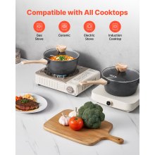 VEVOR Cacerola de Gran Capacidad de 2,37 L con Tapa de Vidrio Templado, Olla para Sopa y Verduras con Asa Extraíble, Revestimiento Antiadherente, Aleación de Aluminio, Negro, 370 x 210 x 155 mm
