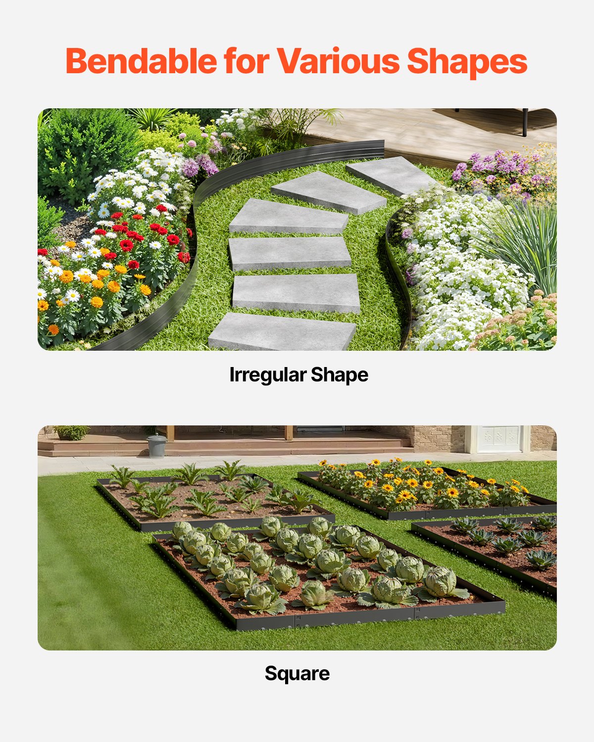 VEVOR 10 PCS Borde de Metal para Jardín de 1524 x 43 x 1,6 mm, Cerca de Borde de Jardín Flexible de Aleación de Aluminio Resistente a la Oxidación para Parterres de Flores y Caminos de Jardín, Negro