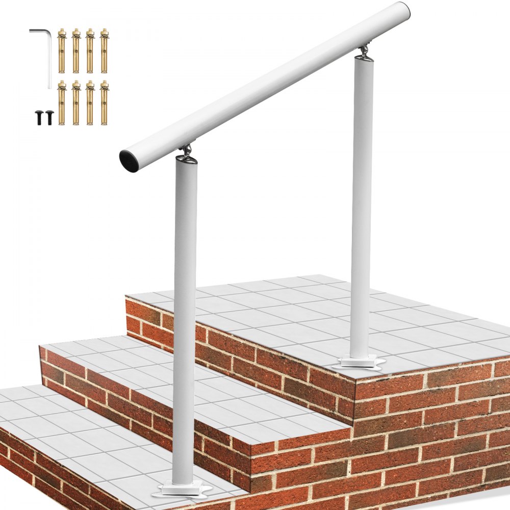 VEVOR Pasamanos de Escalera Longitud 91,4 cm, Barandilla de Escalera Altura 86,4 cm, Pasamanos para Aire Libre con Espesor de 2 mm, Pasamanos para Exteriores e Interiores, Rango Ajustable Color Blanco