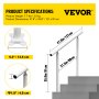 Kit de barandilla de escalera exterior VEVOR con dimensiones y especificaciones detalladas.