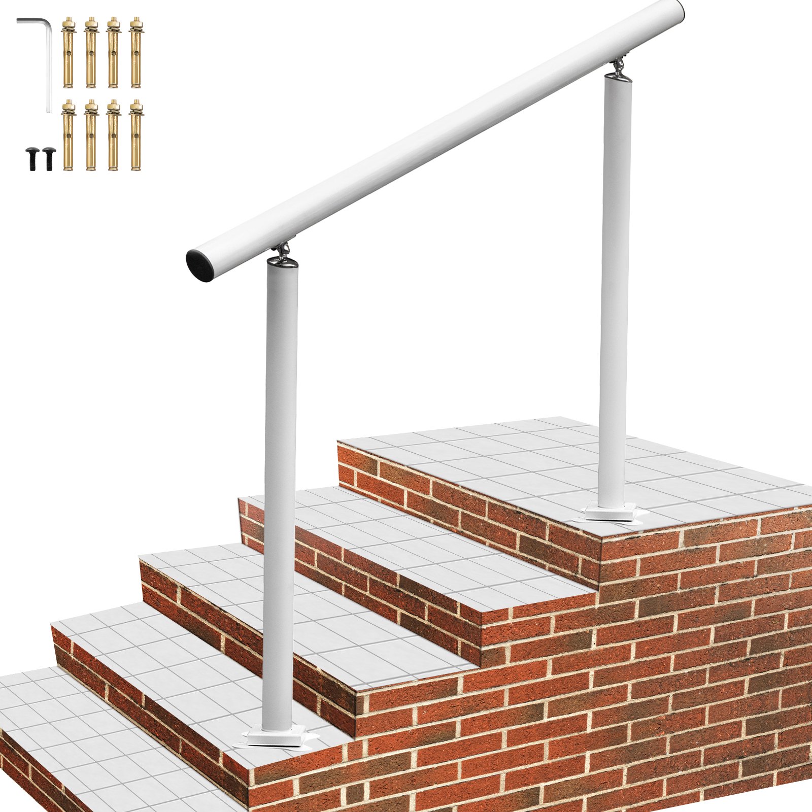 VEVOR Pasamanos de Escalera Longitud 121,9 cm, Barandilla de Escalera Altura 86,4 cm, Pasamanos para Aire Libre con Espesor de 2 mm, Pasamanos para Exteriores e Interiores Rango Ajustable Color Blanco