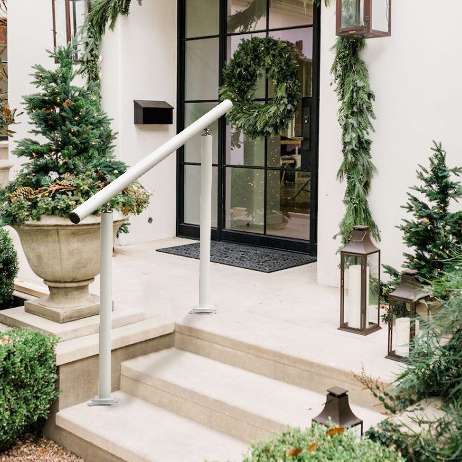 VEVOR Pasamanos de Escalera Longitud 121,9 cm, Barandilla de Escalera Altura 86,4 cm, Pasamanos para Aire Libre con Espesor de 2 mm, Pasamanos para Exteriores e Interiores Rango Ajustable Color Blanco