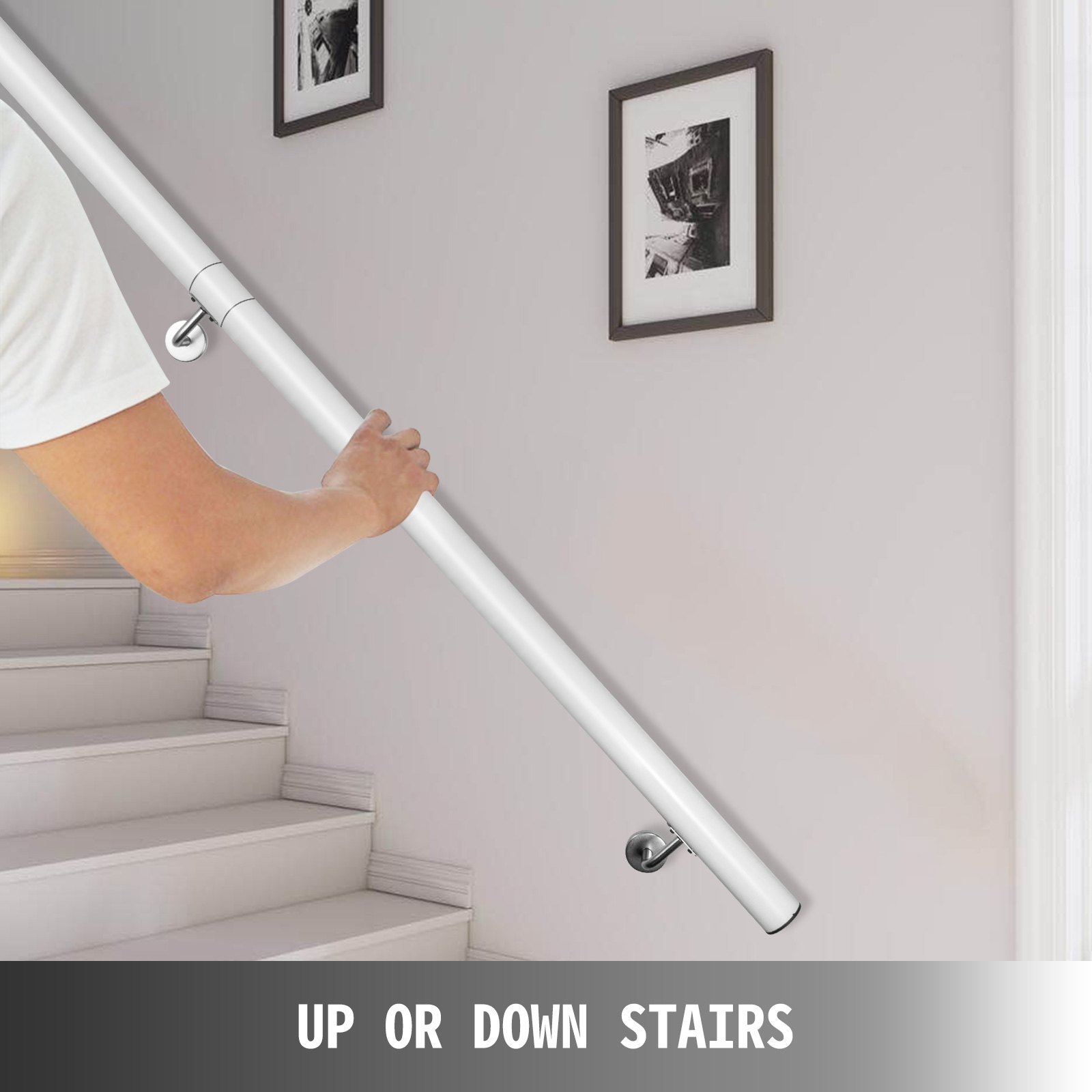 VEVOR Pasamanos Escalera 183 cm, Barandilla Escalera 183 cm, Pasamanos para Escaleras, Pasamanos de Pared, Montaje en Pared, de Aluminio, Color Blanco, para Escaleras Interiores y Exteriores, Loft