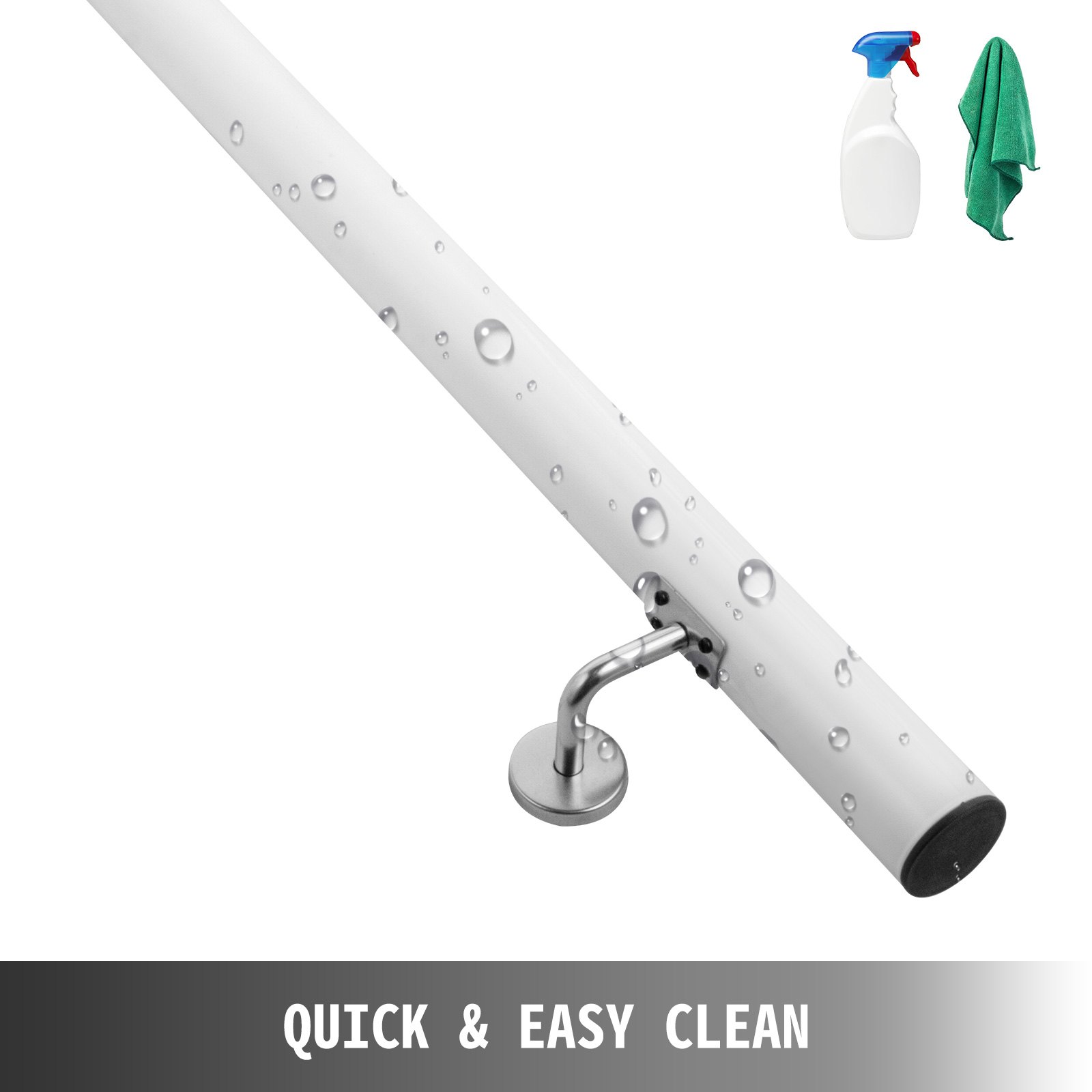 VEVOR Pasamanos Escalera 183 cm, Barandilla Escalera 183 cm, Pasamanos para Escaleras, Pasamanos de Pared, Montaje en Pared, de Aluminio, Color Blanco, para Escaleras Interiores y Exteriores, Loft