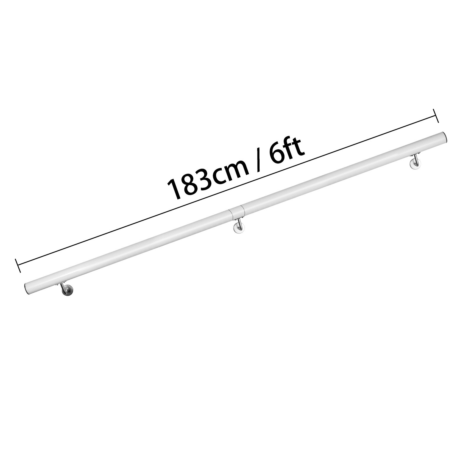 VEVOR Pasamanos Escalera 183 cm, Barandilla Escalera 183 cm, Pasamanos para Escaleras, Pasamanos de Pared, Montaje en Pared, de Aluminio, Color Blanco, para Escaleras Interiores y Exteriores, Loft