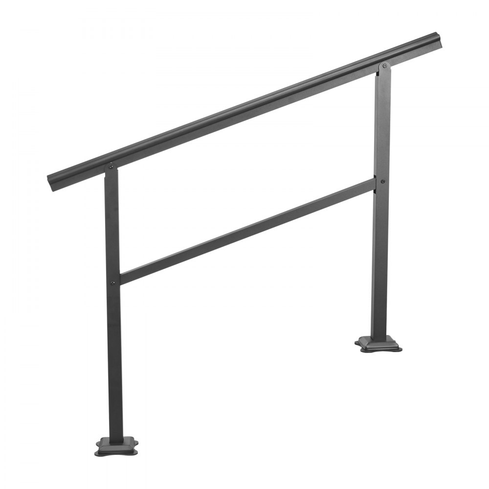 VEVOR Pasamanos Escalera 121,9 x 90,2 cm, Barandilla Escalera de Aluminio / Hierro, Pasamanos para Aire Libre con Espesor de 2 mm, Pasamanos para Adaptar a 1, 2 o 3 Pasos, Rango Ajustable, Color Negro