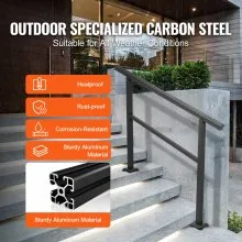 VEVOR Pasamanos Escalera 121,9 x 90,2 cm, Barandilla Escalera de Aluminio / Hierro, Pasamanos para Aire Libre con Espesor de 2 mm, Pasamanos para Adaptar a 1, 2 o 3 Pasos, Rango Ajustable, Color Negro