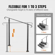 VEVOR Pasamanos Escalera 121,9 x 90,2 cm, Barandilla Escalera de Aluminio / Hierro, Pasamanos para Aire Libre con Espesor de 2 mm, Pasamanos para Adaptar a 1, 2 o 3 Pasos, Rango Ajustable, Color Negro
