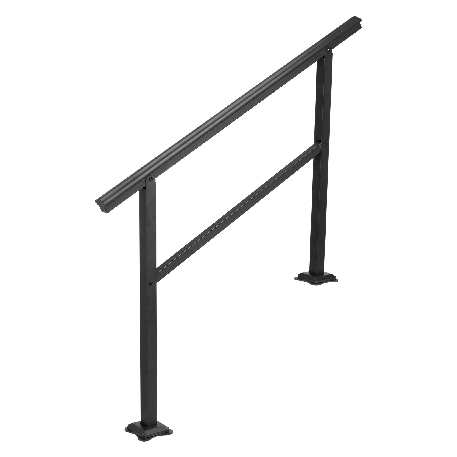 VEVOR Pasamanos Escalera 121,9 x 90,2 cm, Barandilla Escalera de Aluminio / Hierro, Pasamanos para Aire Libre con Espesor de 2 mm, Pasamanos para Adaptar a 1, 2 o 3 Pasos, Rango Ajustable, Color Negro