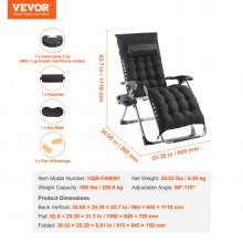 VEVOR Silla de Gravedad Cero 645 mm Sillón Reclinable Tumbona de Jardín, Negro