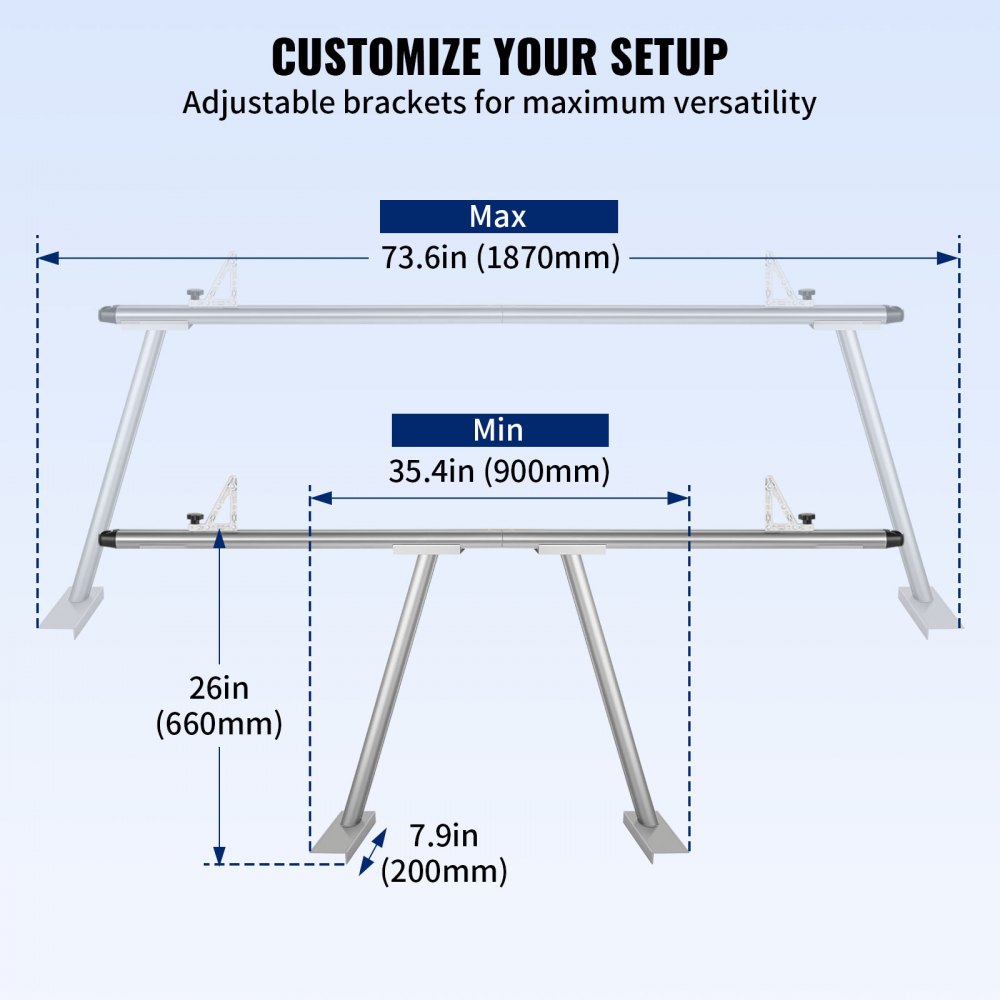 VEVOR Portaequipajes para Coche de Aluminio Barras Transversales Universales Carga de 362,9 kg Portaequipajes para Camiones 1,8 x 0,71 x 0,2 m con 4 Abrazaderas Longitud Ajustable de 900-1870 mm Plata