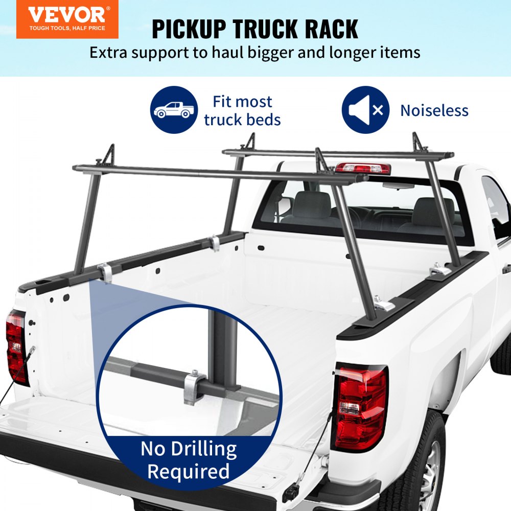 VEVOR Portaequipajes para Coche de Aluminio Barras Transversales Universales Carga de 362,9 kg Portaequipajes para Camiones 1,8 x 0,71 x 0,2 m con 4 Abrazaderas Longitud Ajustable de 900-1870 mm Negro