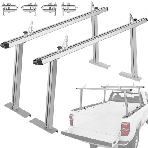 VEVOR Portaequipajes para Coche de Aluminio Barras Transversales Universales Carga de 362,9 kg Portaequipajes para Camiones 1,8 x 0,71 x 0,2 m con 4 Abrazaderas Longitud Ajustable de 600-1650 mm Plata