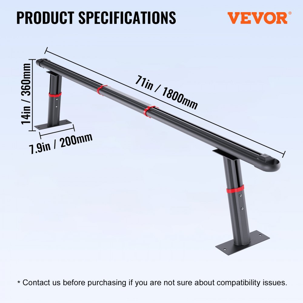 VEVOR Portaequipajes para Coche de Aluminio Barras Transversales Universales Carga de 362,9kg Portaequipajes para Camiones 1,8x0,36x0,2 m con Juego de Herramientas Longitud Ajustable 600-1600 mm Negro