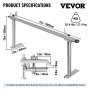 VEVOR Portaequipajes para Coche de Aluminio Barras Transversales Universales Carga de 362,9 kg Portaequipajes para Camiones 1,8 x 0,66 x 0,2 m con 4 Abrazaderas Longitud Ajustable de 430-1560 mm Plata