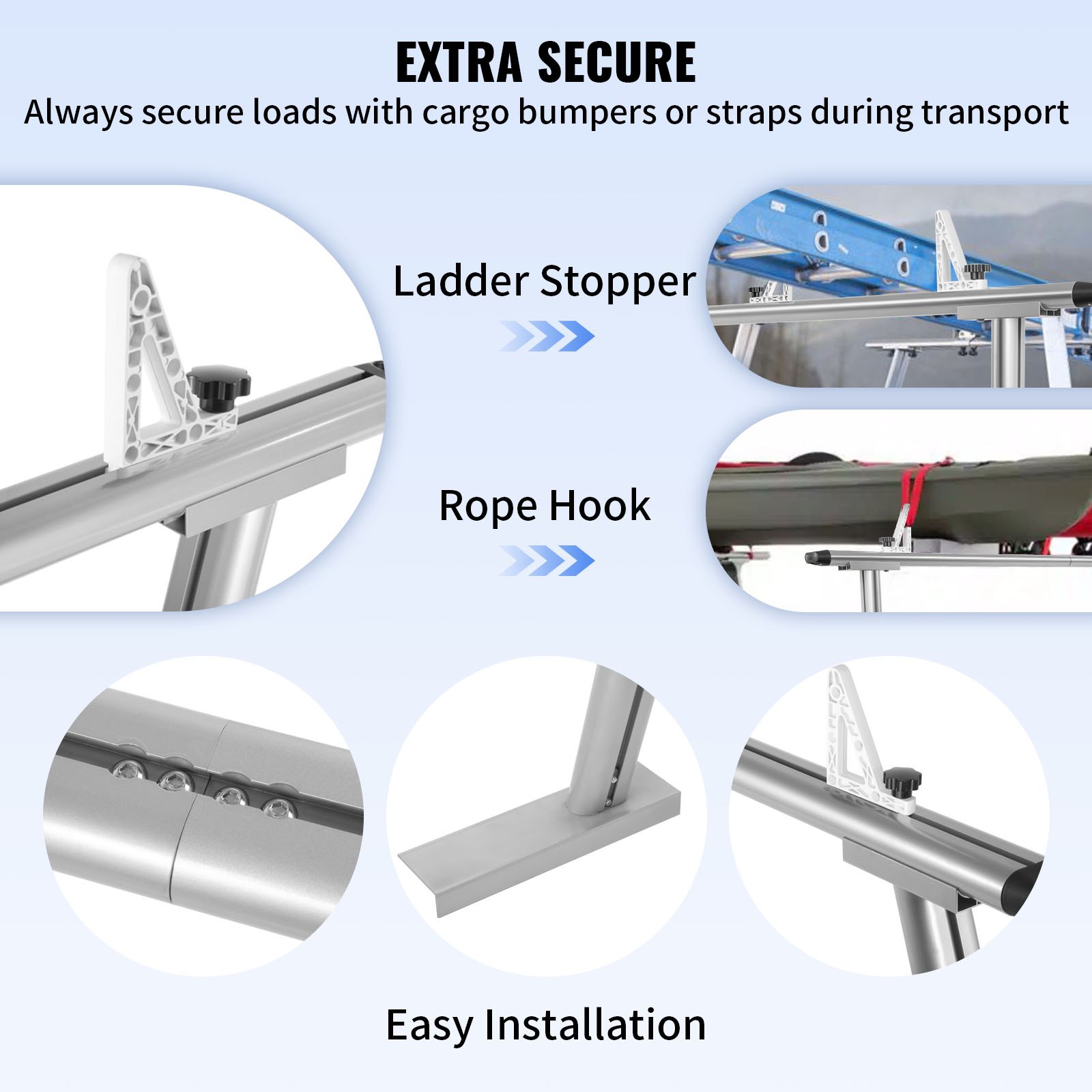 VEVOR Portaequipajes para Coche de Aluminio Barras Transversales Universales Carga de 362,9 kg Portaequipajes para Camiones 1,8 x 0,66 x 0,2 m con 4 Abrazaderas Longitud Ajustable de 430-1560 mm Plata