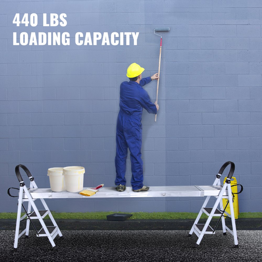 VEVOR Tablero de trabajo de aluminio 1,76 a 2,65 m tablero telescópico tablero de extensión capacidad 200 kg ancho 325 mm tablero de andamio con accesorio andamio plataforma antideslizante