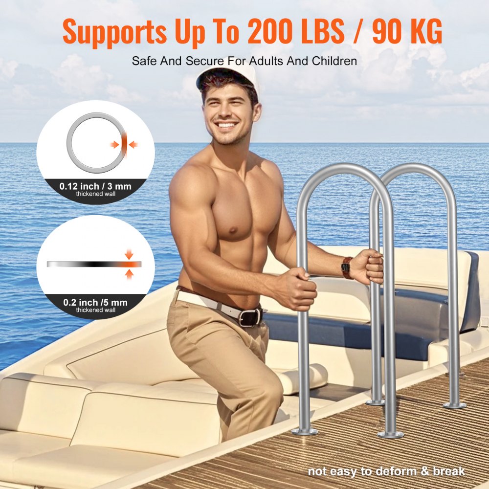 VEVOR Pasamanos para Piscina de Aluminio con Placa Base para Piscinas Interiores y Exteriores, Pasamanos de Seguridad Humanizados para Piscinas, Barra de Apoyo a Prueba de Óxido, 400 x 90 x 915 mm