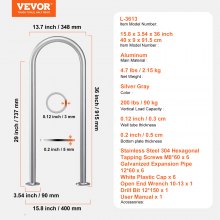 VEVOR Pasamanos para Piscina Aluminio Placa Base 400 x 90 x 915 mm Carga 100 kg