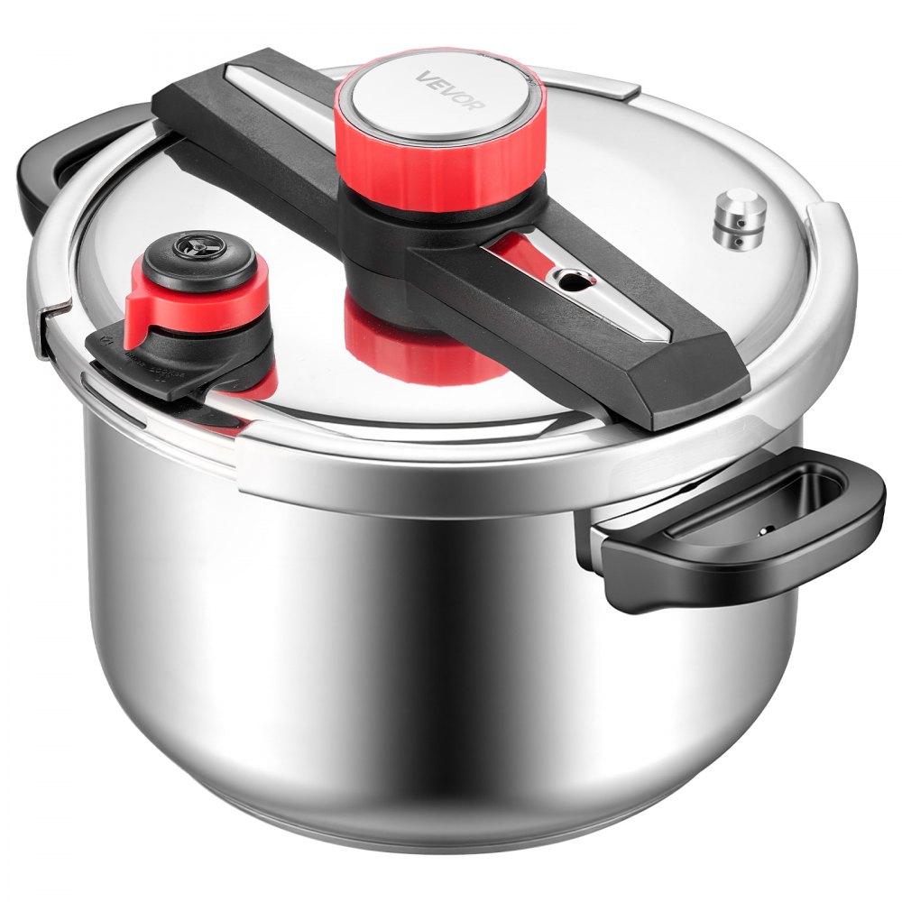 VEVOR Olla a Presión 9 L, Acero Inoxidable, con Rejilla para Cocinar al Vapor, Tapa de Vidrio Templado, 3 Configuraciones de Presión para Carne, Frijoles, Arroz, Sopa, 405 x 284 x 255/245 mm