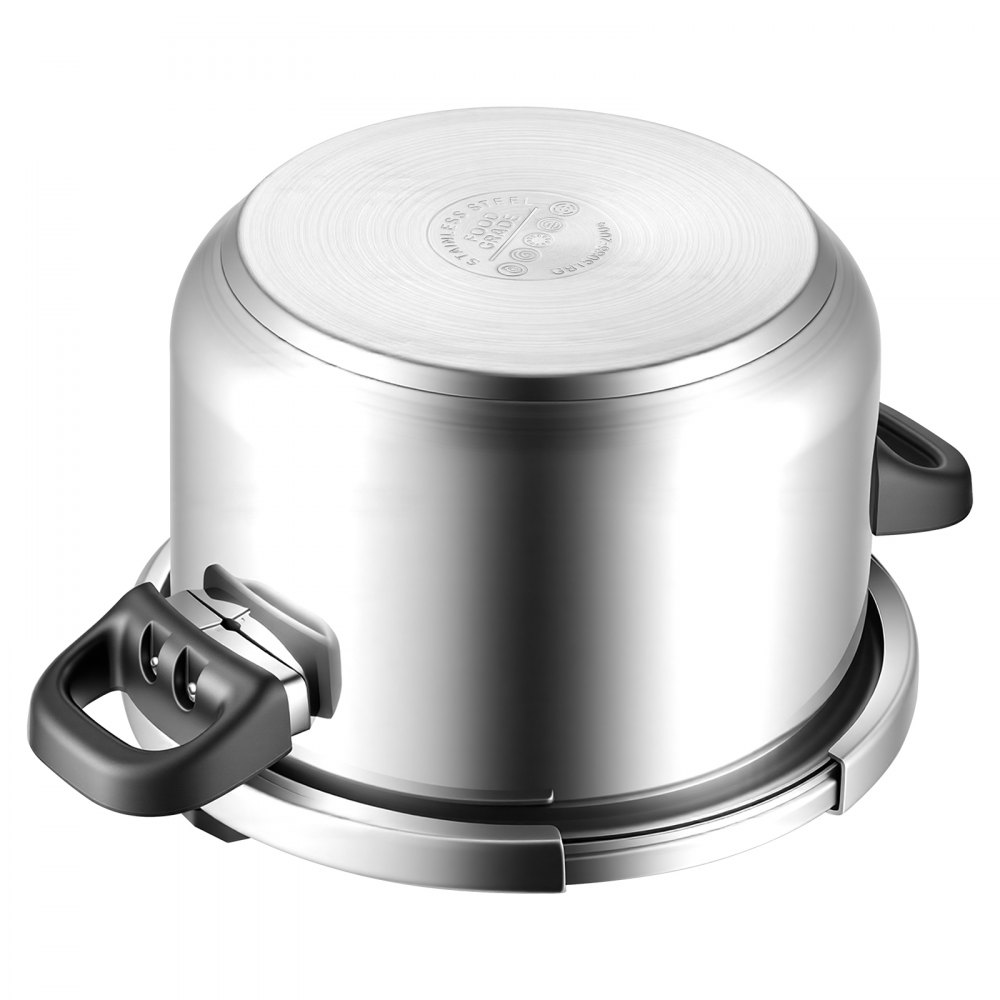 VEVOR Olla a Presión 9 L, Acero Inoxidable, con Rejilla para Cocinar al Vapor, Tapa de Vidrio Templado, 3 Configuraciones de Presión para Carne, Frijoles, Arroz, Sopa, 405 x 284 x 255/245 mm