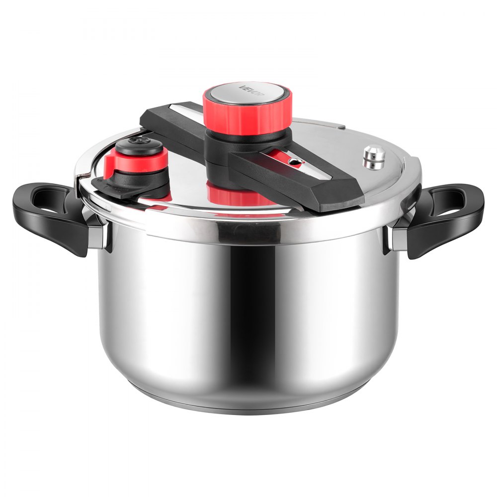 VEVOR Olla a Presión 9 L, Acero Inoxidable, con Rejilla para Cocinar al Vapor, Tapa de Vidrio Templado, 3 Configuraciones de Presión para Carne, Frijoles, Arroz, Sopa, 405 x 284 x 255/245 mm