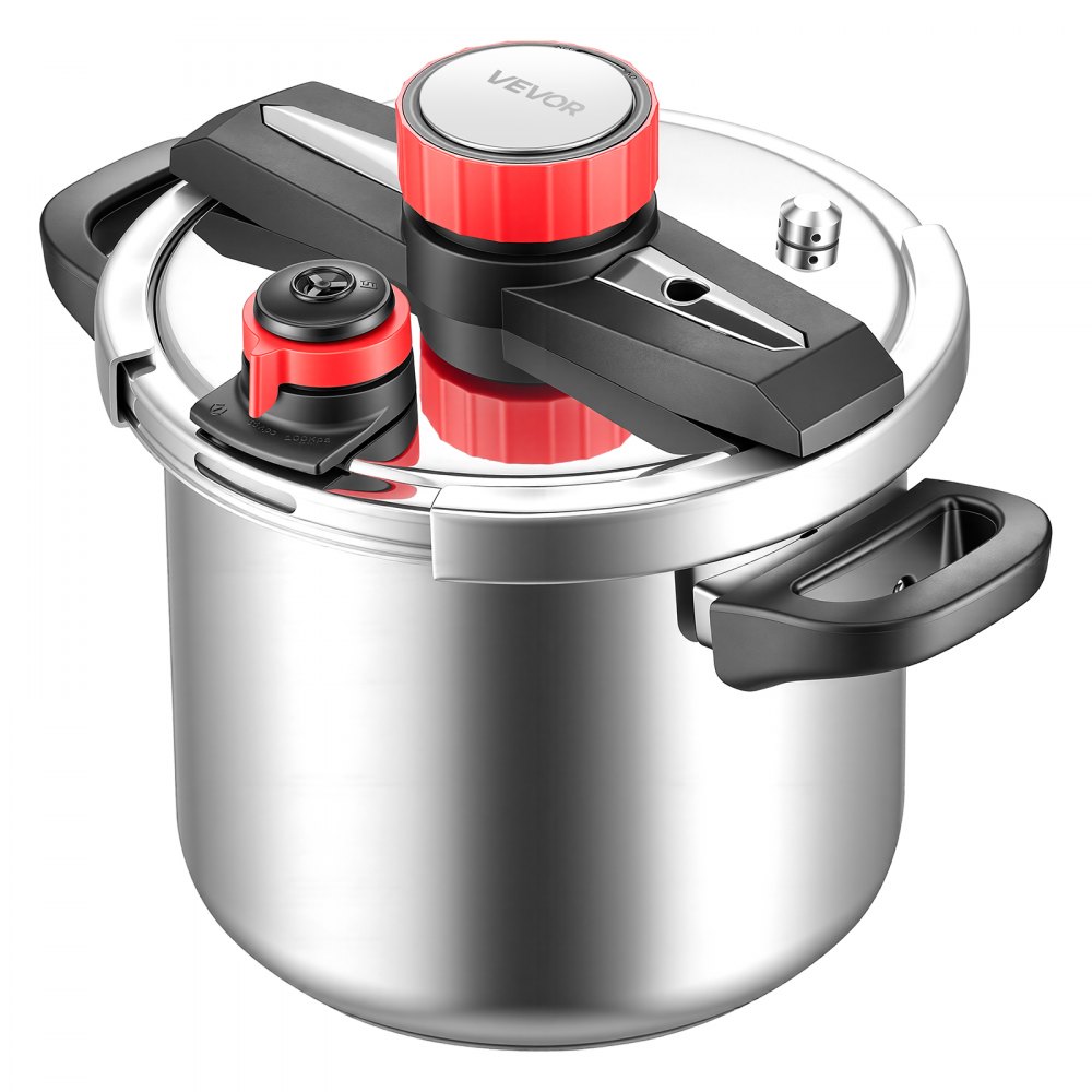VEVOR Olla a Presión 7 L, de Acero Inoxidable, con Rejilla para Cocinar al Vapor, Tapa de Vidrio Templado, Tres Configuraciones de Presión para Carne, Frijoles, Arroz, 365 x 240 x 265/255 mm