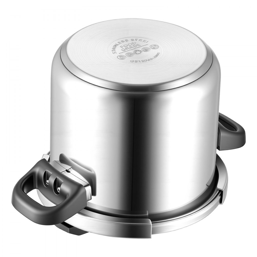 VEVOR Olla a Presión 7 L, de Acero Inoxidable, con Rejilla para Cocinar al Vapor, Tapa de Vidrio Templado, Tres Configuraciones de Presión para Carne, Frijoles, Arroz, 365 x 240 x 265/255 mm