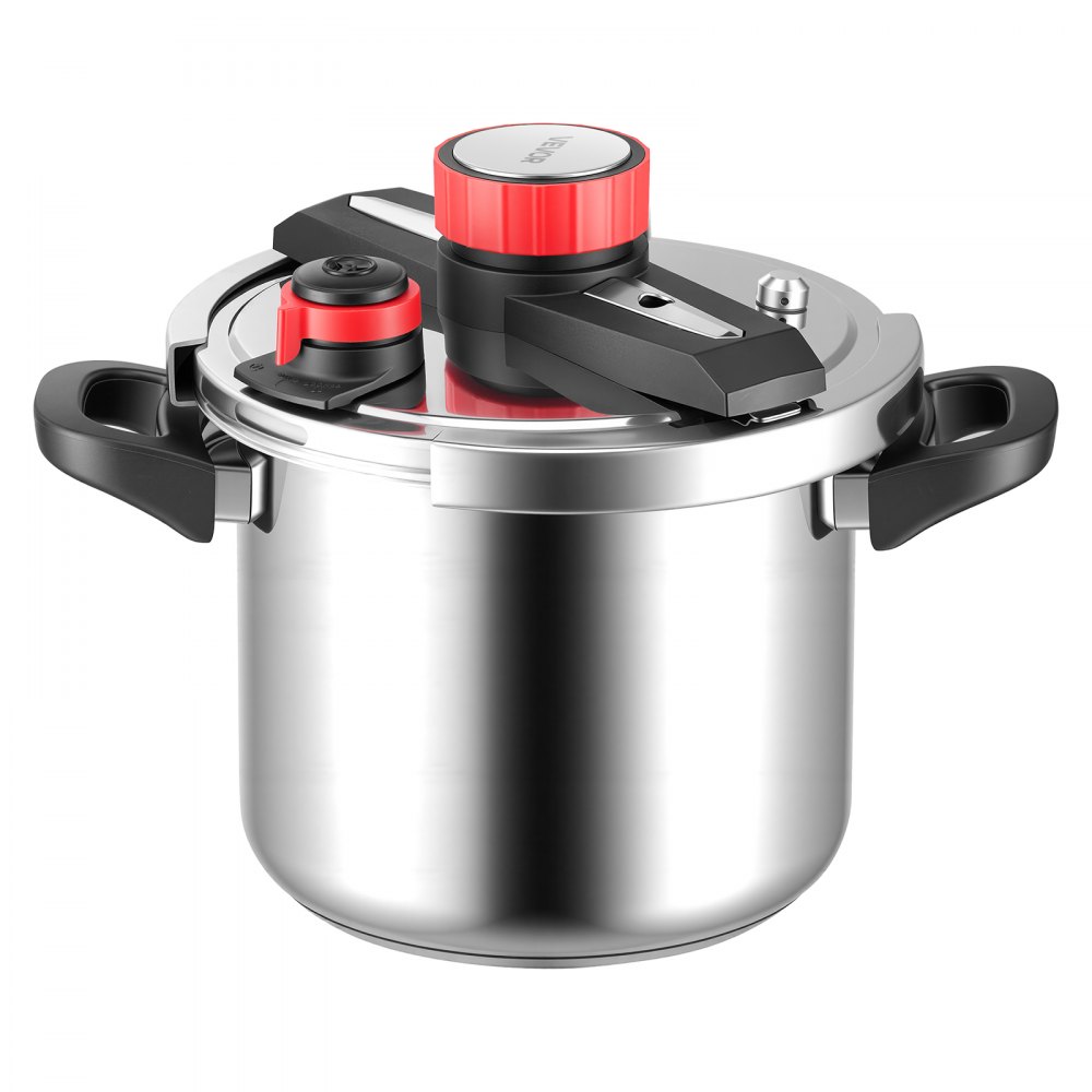VEVOR Olla a Presión 7 L, de Acero Inoxidable, con Rejilla para Cocinar al Vapor, Tapa de Vidrio Templado, Tres Configuraciones de Presión para Carne, Frijoles, Arroz, 365 x 240 x 265/255 mm