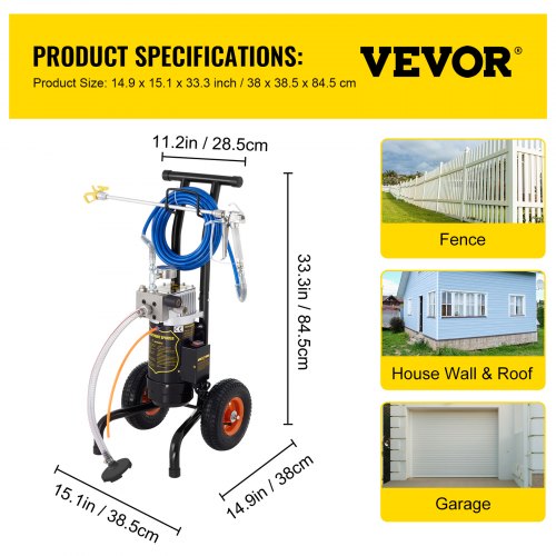 VEVOR Pulverizador de Pintura Eléctrica, 900 W Manguera 15 m Pistola Pulverizadora sin Aire, Pulverizadora Airless 1,9 L/min máx. 2856 psi Máquina de Pulverización para Pintura de Paredes