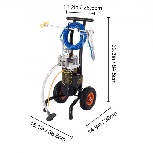 VEVOR Pulverizador de pintura eléctrica 0,9kW Mangueras 2 x 15m Pistola pulverizadora sin aire 1,9L/min máx. Pulverizador de pintura móvil para niños