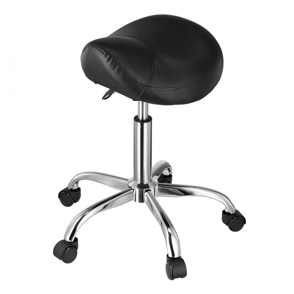 VEVOR Saddle Stool Rolling Stool 204 kg Load Capacity Height Adjustable (55-71 cm) Swivel Stool Work Stool, Ergonomic Thickened PU Leather Swivel Saddle Chair for Salon Spa Massage Clinic, Black