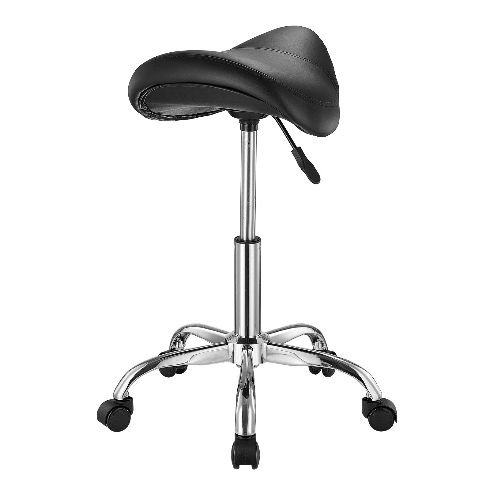 VEVOR Saddle Stool Rolling Stool 204 kg Load Capacity Height Adjustable (55-71 cm) Swivel Stool Work Stool, Ergonomic Thickened PU Leather Swivel Saddle Chair for Salon Spa Massage Clinic, Black