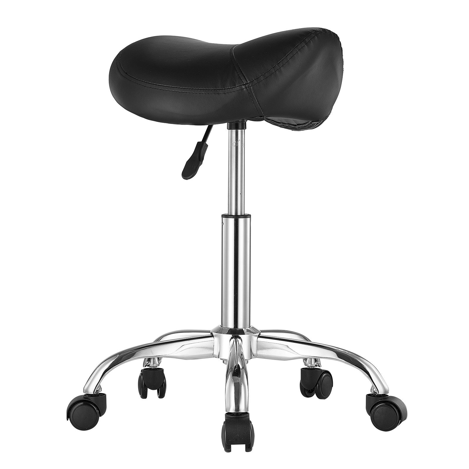 VEVOR Saddle Stool Rolling Stool 204 kg Load Capacity Height Adjustable (55-71 cm) Swivel Stool Work Stool, Ergonomic Thickened PU Leather Swivel Saddle Chair for Salon Spa Massage Clinic, Black
