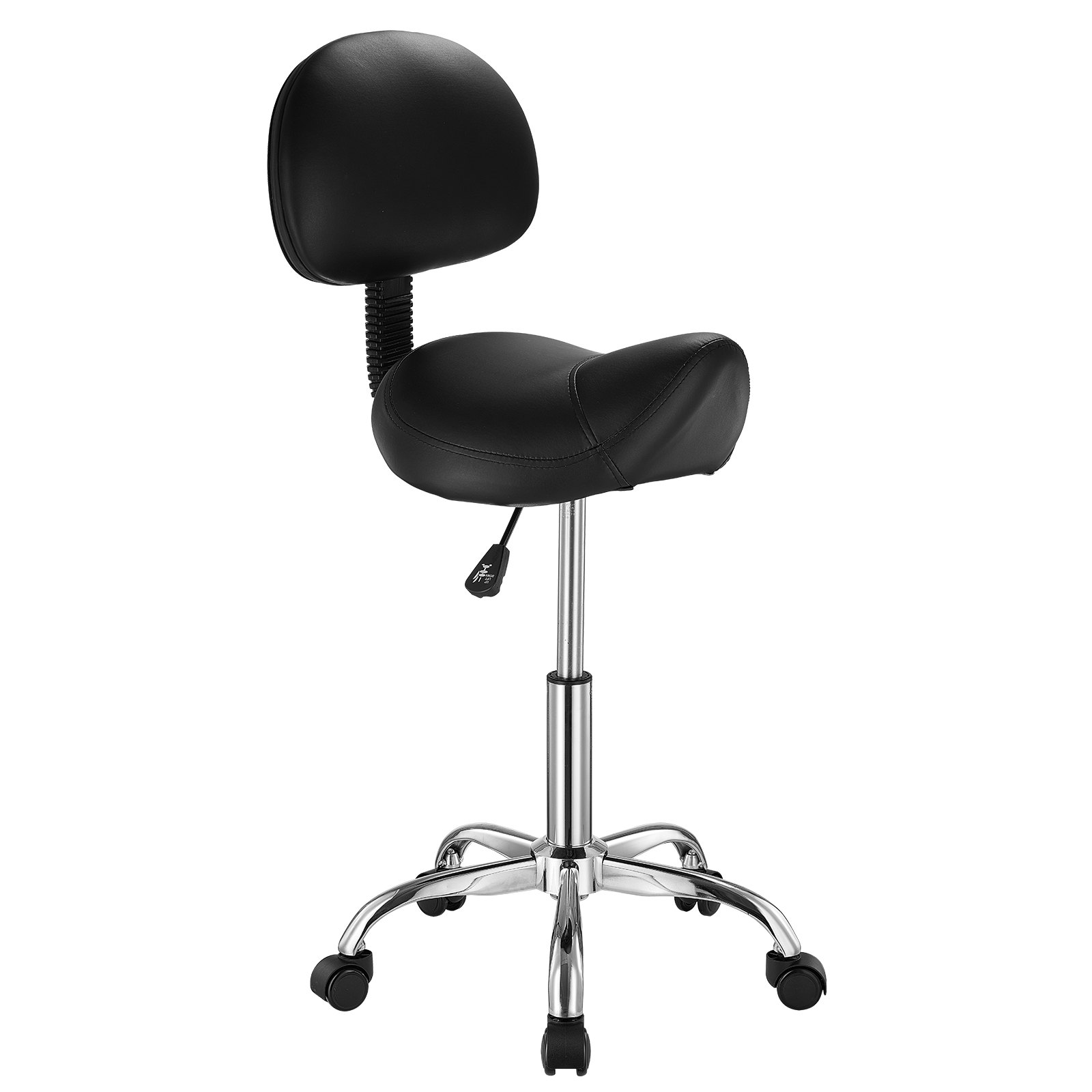 VEVOR Saddle Stool Rolling Stool 204 kg Load Capacity Height Adjustable (84-100 cm) Swivel Stool Work Stool with Backrest, Ergonomic PU Leather Swivel Saddle Chair for Salon Spa Massage Clinic