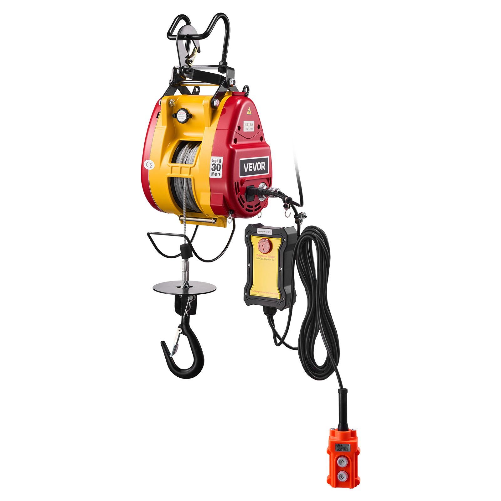 VEVOR Cabrestante Eléctrico 2 en 1, Carga de 300 kg, 1500 W, Altura de Elevación de 30 m, Velocidad de 18,9 m/min con Control Remoto con Cable e Inalámbrico para Fábricas, Almacenes y Talleres