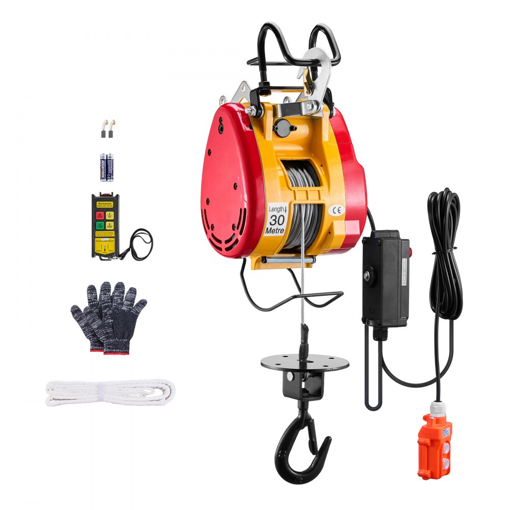 VEVOR 1800 W 2 en 1 Cabrestante Eléctrico con Cable y Control Remoto Inalámbrico, Capacidad de Elevación 500 kg, Altura de Elevación 30 m Velocidad de Elevación de 11 m/min para Elevación y Remolque
