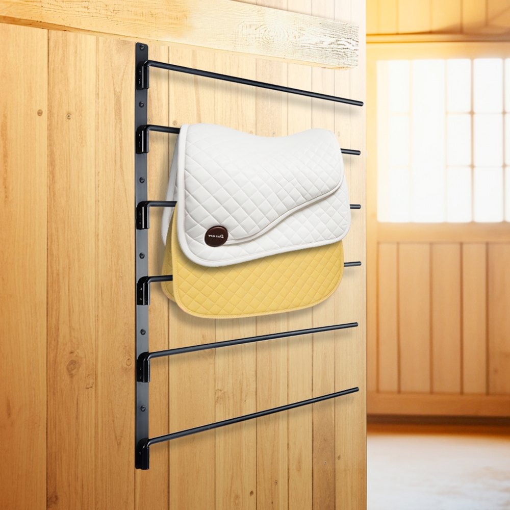 VEVOR Soporte para Sillín de Pared de 78,5 x 76,0 x 14,0 cm, Soporte para Sillín Abatible de Seis Niveles, Soporte para Mantas y Almohadillas para Caballos para Organizar el Cuarto de Aperos, Negro