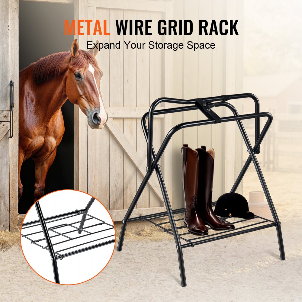 VEVOR Soporte Plegable para Sillín de Caballo de 71 x 48 x 95 cm, Soporte Independiente para Mantas de Caballo Carga de 60 kg, Soporte de Acero Resistente para Sillín Inglés y Occidental, Negro