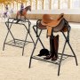 VEVOR Foldable Saddle Rack, Set of 2, Horse Saddle Stand up to 60 kg, Portable Horse Blanket Holder, Sturdy Steel Saddle Stand for English and Western Saddles, Bridle Storage, Black