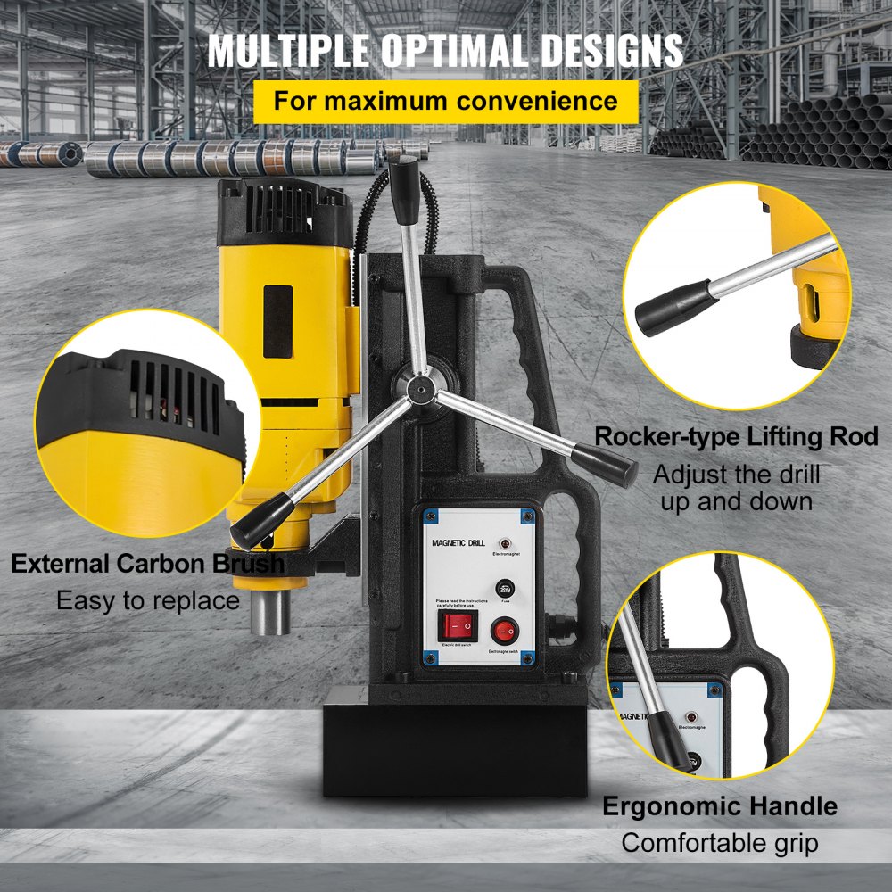 VEVOR Taladro magnético, 1200W Taladro de Núcleo Magnético, 23 mm Taladro Magnético de Columna, 13500N Taladro Electromagnético, Sistema de Perforación Electromagnética para Construcción