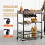 VEVOR Carrito de bar, carrito de servir para el hogar, 3 niveles de 110 libras con ruedas con cerradura, carrito móvil de bebidas con alcohol con bandeja extraíble, soporte de vidrio para cocina, come